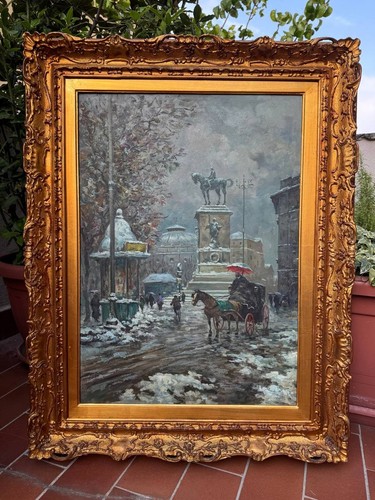 Dipinto olio milano neve largo - olio,